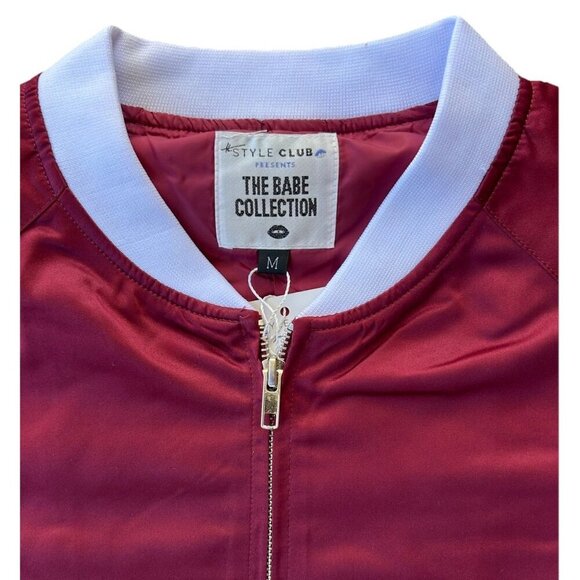 NEW The Babe Collection Style Club Satin Burgundy Bomber Women's Jacket Size Med - Picture 4 of 7